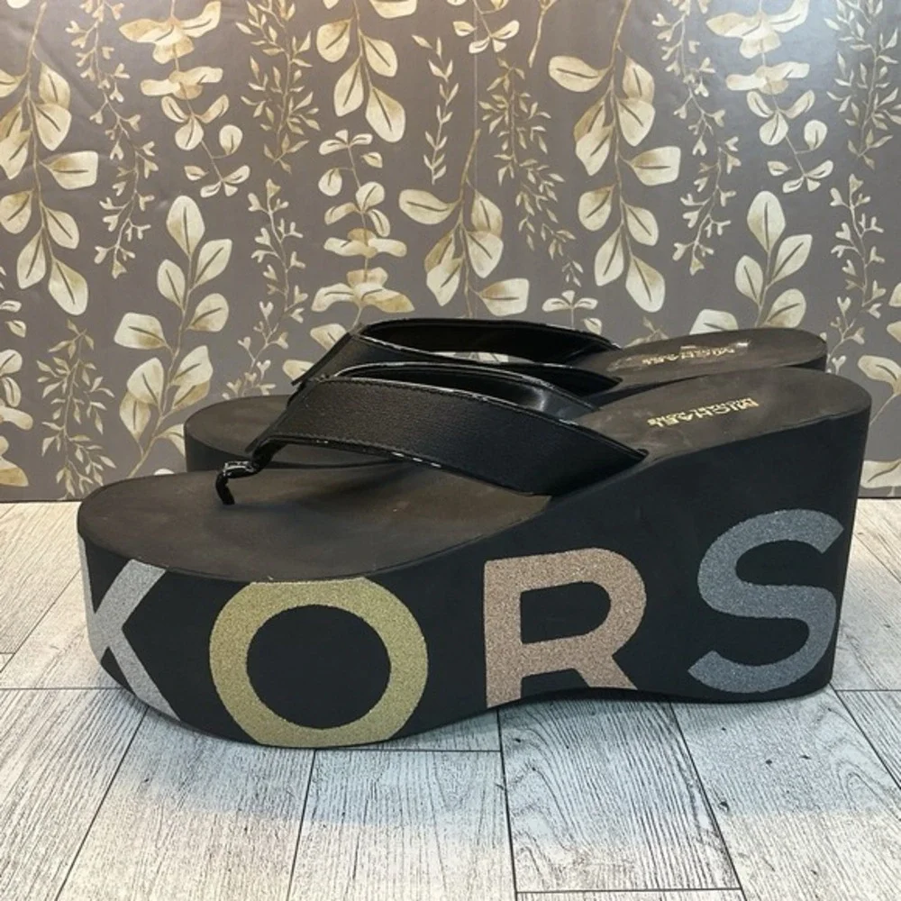 Runway MICHAEL KORS Flocked‎ Eva Sole Sz 8 Black Platform Sandal Retail $160 - Picture 3 of 9